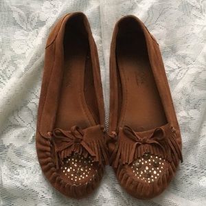 Brown Gold Studded Moccassins